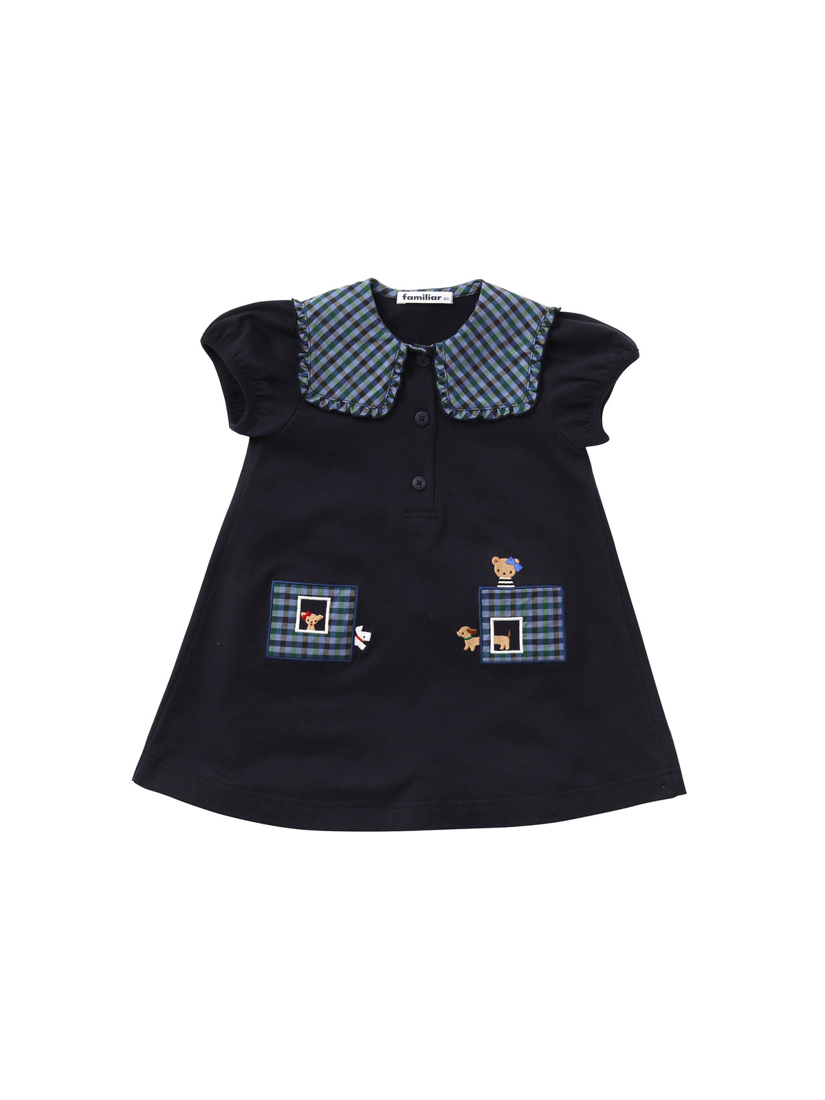 I 590 馬鹿馬鹿しく familiar 鹿の子ワンピース 半袖 ネイビー 160 新品 