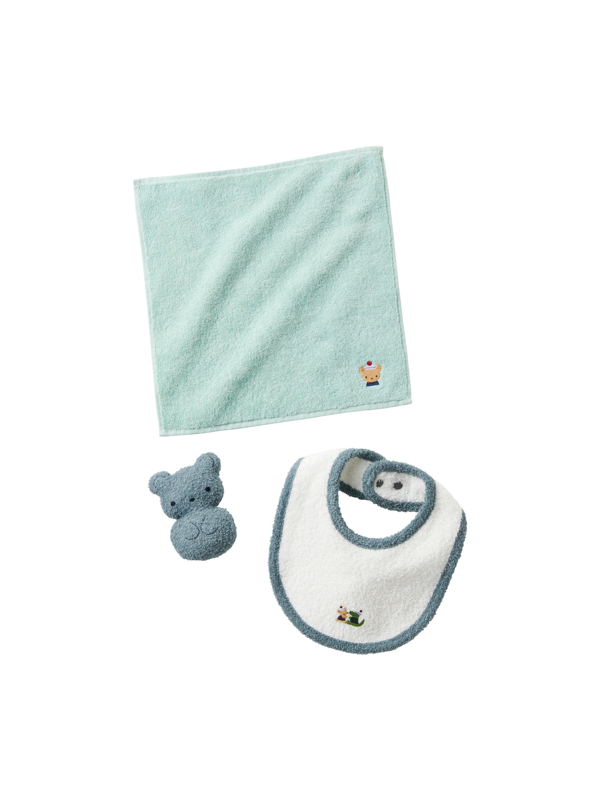 Set of bib, mascot and towel handkerchief